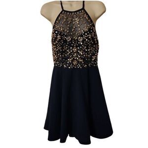 B Darlin Dark Blue‎ Gem Halter Prom Style Dress